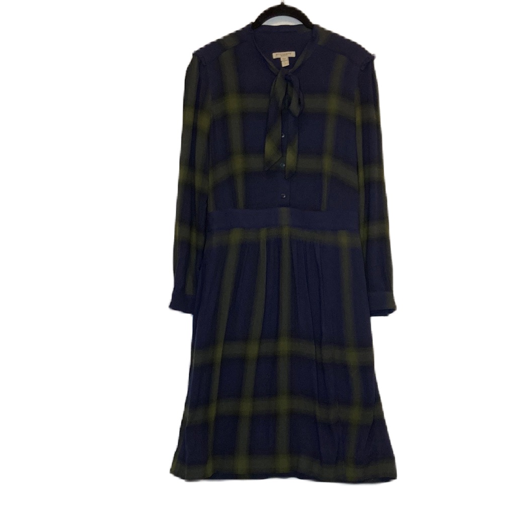 Burberry Brit Wool Blend Blue & Green Plaid Neck Tie Academia Dress Size 8